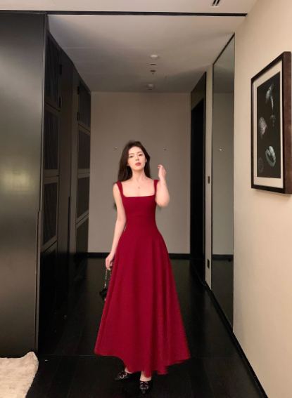 Vintage A Line Square Neckline Burgundy Satin Sleeveless 18th Birthday Dress Party Gown Birthday Outfits For Women DP0212