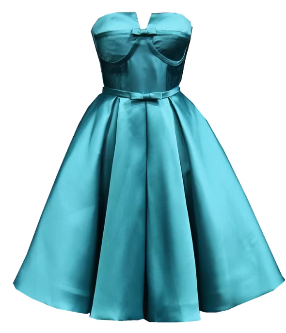 Elegant Strapless A-Line Satin Short Prom Dresses, Blue Homecoming Dresses DP03028