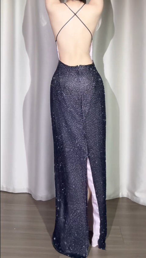 Vintage Sheath Dark Purple Long Prom Dresses Halter Chiffon Beaded Dark Purple Wedding Guest Dresses DP04005