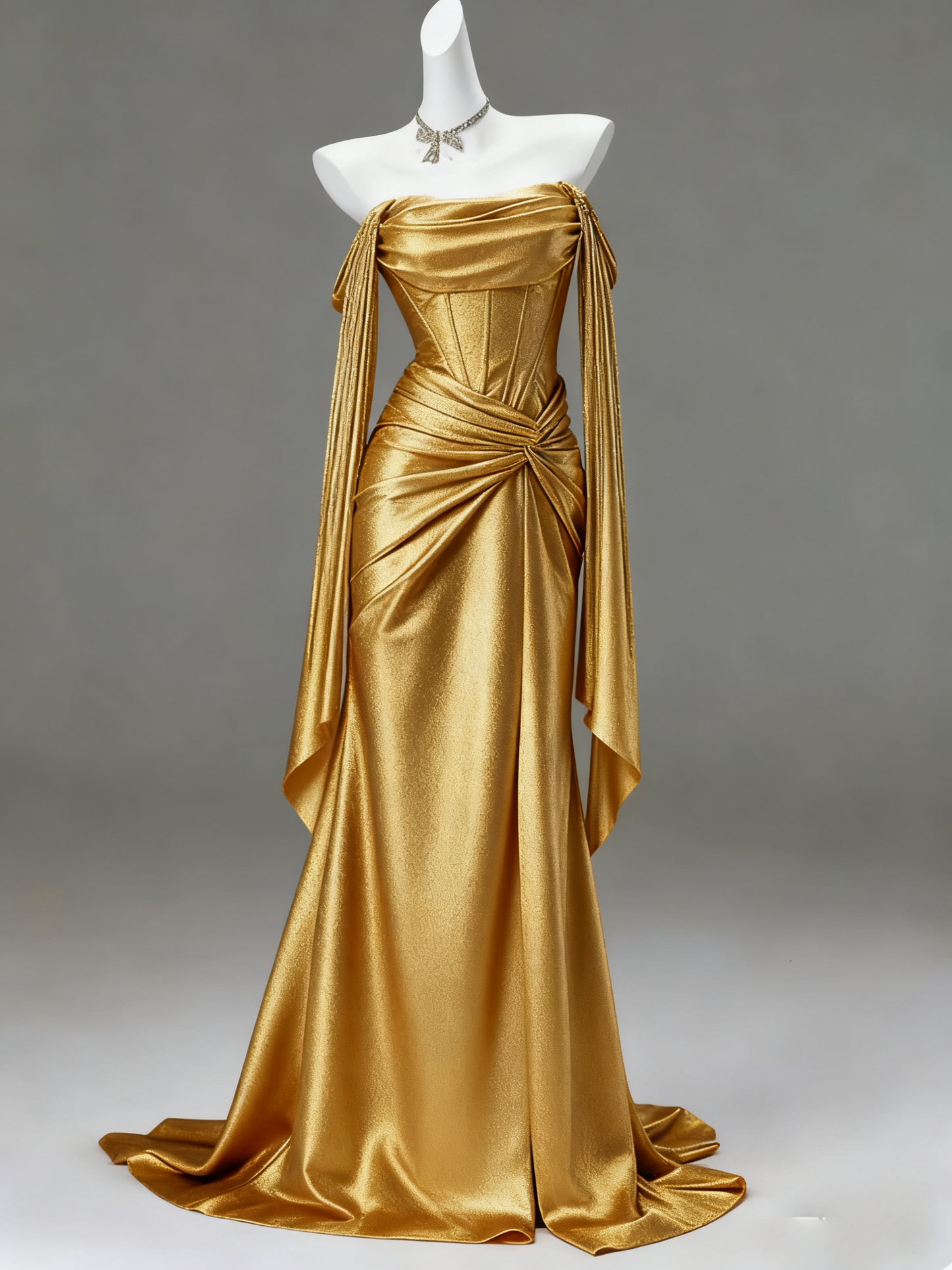 Elegant Sheath Light Champagne Long Prom Dresses; Satin Light Champagne  Evening Dresses DP04009