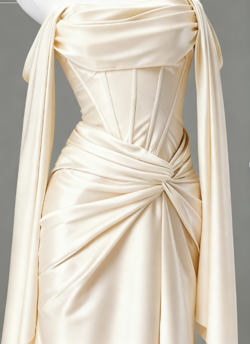 Elegant Sheath Light Champagne Long Prom Dresses; Satin Light Champagne  Evening Dresses DP04009
