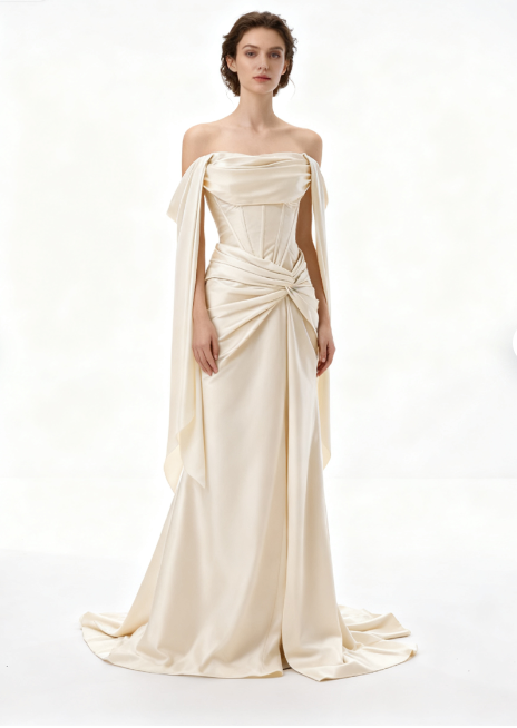 Elegant Sheath Light Champagne Long Prom Dresses; Satin Light Champagne  Evening Dresses DP04009