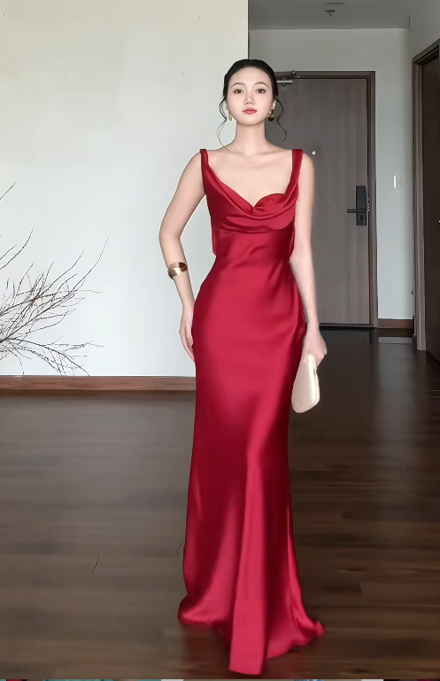 Chic Sheath Burgundy Long Prom Dresses Sleeveless Satin Burgundy Wedding Guest Dresses DP04025