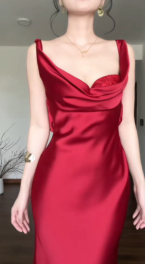 Chic Sheath Burgundy Long Prom Dresses Sleeveless Satin Burgundy Wedding Guest Dresses DP04025