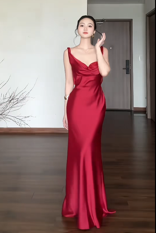 Chic Sheath Burgundy Long Prom Dresses Sleeveless Satin Burgundy Wedding Guest Dresses DP04025