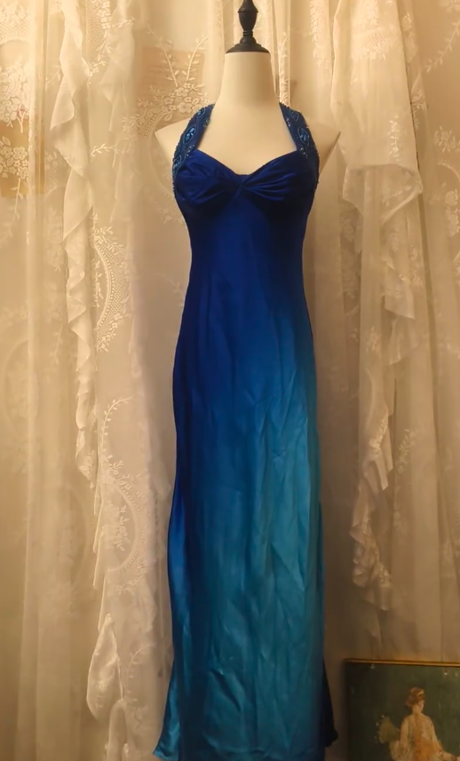 Chic Sheath Blue Long Prom Dresses Sleeveless Satin Blue Wedding Guest Dresses DP04026