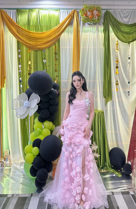 Glam A-line Pink Long Prom Dresses, Sleeveless Tulle Appliques Pink Wedding Guest Dresses with Slits DP04027