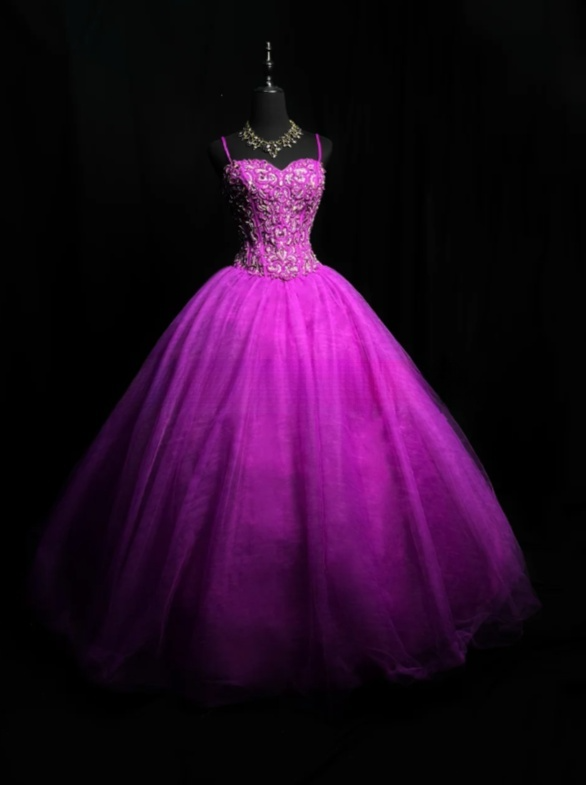 Fairy Ball Gown Tulle Long Prom Dresses Tulle Appliqué Spaghetti Straps Purple Quinceanera Dresses Sweet 16 Dresses DP04032