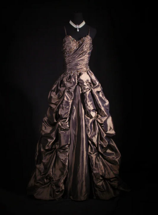 Elegant Spaghetti Straps A-Line Long Prom Dresses, Satin Sleeveless Chocolate Dresses, Sweet 16 Dresses DP04052