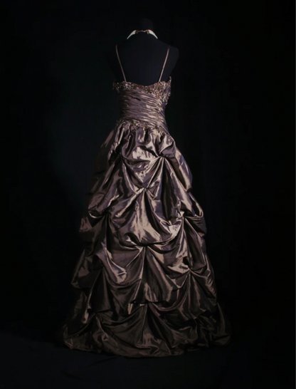 Elegant Spaghetti Straps A-Line Long Prom Dresses, Satin Sleeveless Chocolate Dresses, Sweet 16 Dresses DP04052