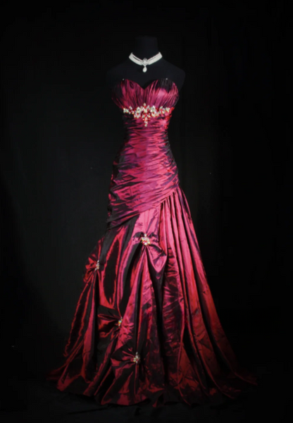 Chic A-Line Long Prom Dresses Satin Sleeveless Burgundy Birthday Dresses Sweet 16 Dresses DP04053