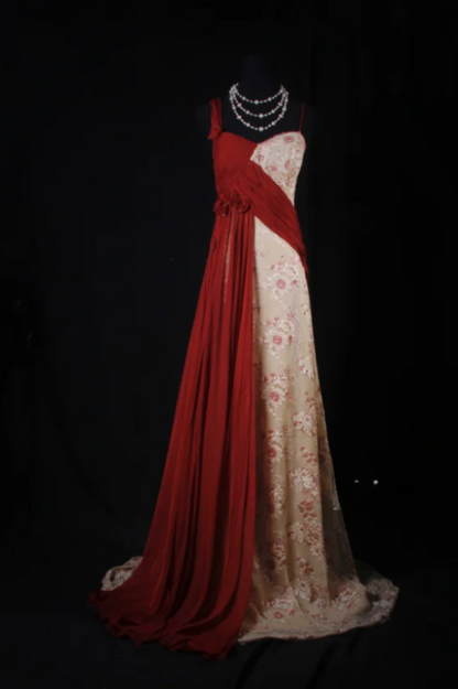 Chic A-Line Long Prom Dresses Chiffon Sleeveless Red Birthday Dresses Sweet 16 Dress DP04054