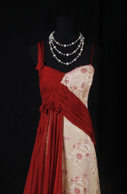 Chic A-Line Long Prom Dresses Chiffon Sleeveless Red Birthday Dresses Sweet 16 Dress DP04054