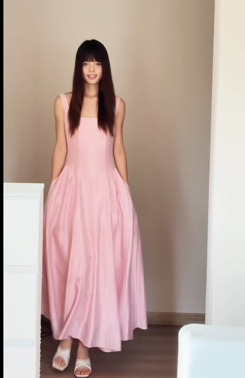 Cute Spaghetti Straps Sheath Long Prom Dresses Satin Pink Bridesmaid Dresses Sleeveless Party Dresses DP04058