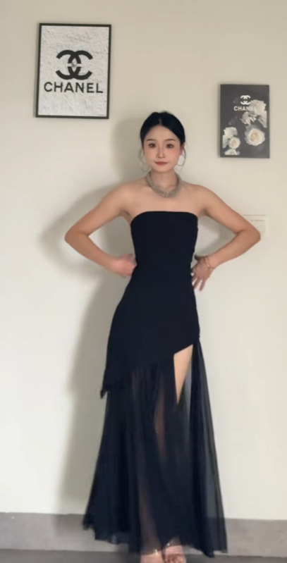 Glam Sheath Long Prom Dresses Chiffon Black Evening Dresses Sleeves Black Birthday Dresses DP04087