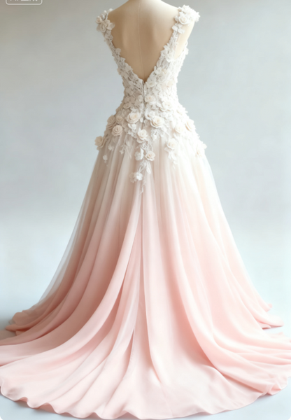 Glam A-Line Long Prom Dresses Chiffon Appliques Pink Evening Dresses Sleeveless Pink Birthday Dresses DP04089