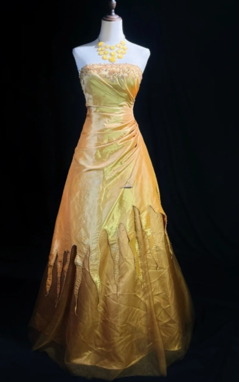 Cute A-Line Gold Birthday Dress V-Neck Strapless Satin Long Prom Dress DP04092