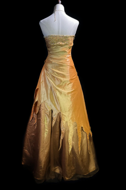 Cute A-Line Gold Birthday Dress V-Neck Strapless Satin Long Prom Dress DP04092