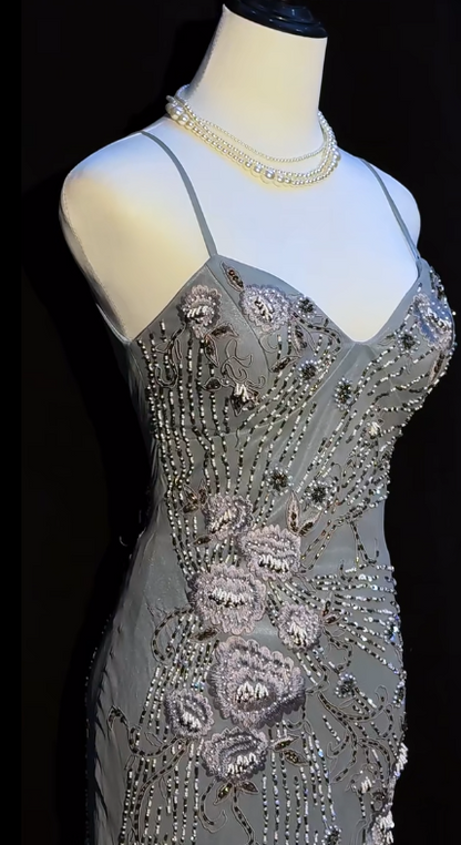 Robe de bal courte à bretelles spaghetti, gris argenté, robe de soirée courte, robe de bal Hoco DH2684