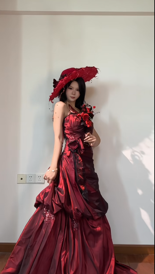 Fairy Strapless A-Line  Long Prom Dresses Satin Burgundy  Birthday Dresses Sleeveless Evening Dresses DP04103