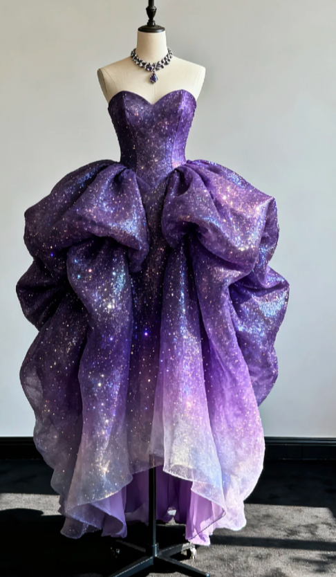 Fairy Sweetheart Ball Gown Purple Long Prom Dresses Tulle Purple Quinceanera Dresses Glitter Sleeveless Sweet 16 Dresses DP04116