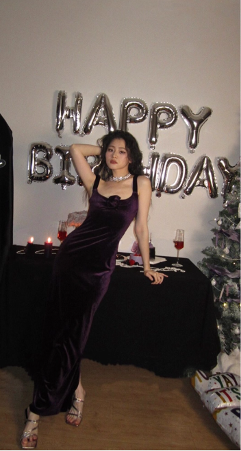 Sexy Straps Sheath Long Prom Dresses Velvet Sleeveless Evening Dresses Purple Birtdhay Dresses DP04120