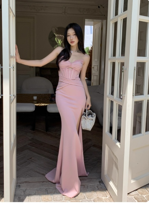 Sexy Sweetheart Sheath Long Prom Dresses Satin Sleeveless Evening Dresses Pink Birtdhay Dresses DP04121