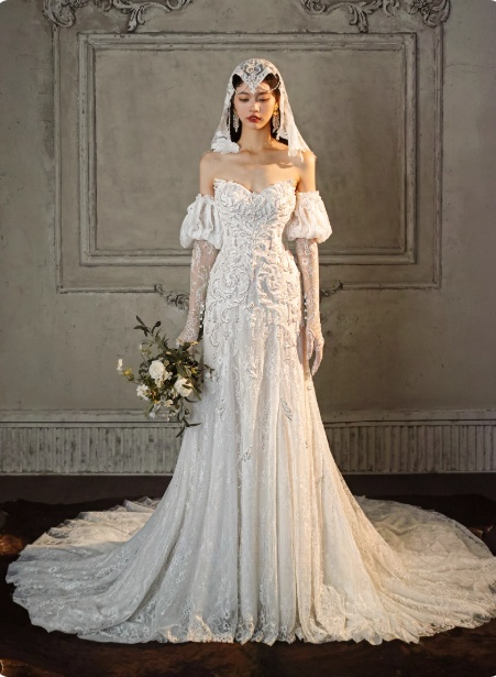 Timeless Sweetheart Sheath Long Wedding Dresses Lace Appliques White Bridal Dresses Sleeves Bridal Gowns DP04130