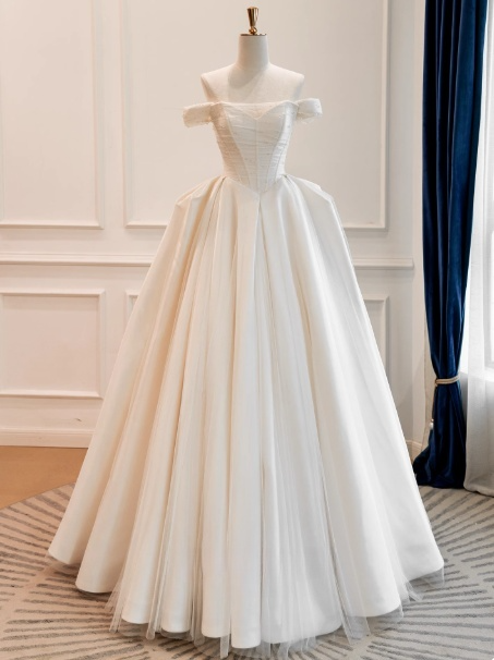 Simple Strapless A-Line Long Wedding Dresses Tulle Ivory Bridal Dresses Sleeveless Bridal Gowns DP04132