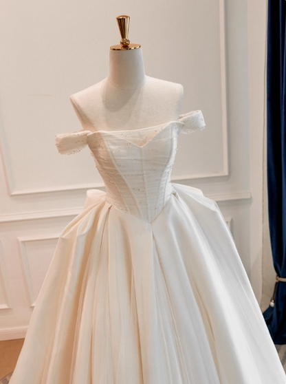 Simple Strapless A-Line Long Wedding Dresses Tulle Ivory Bridal Dresses Sleeveless Bridal Gowns DP04132