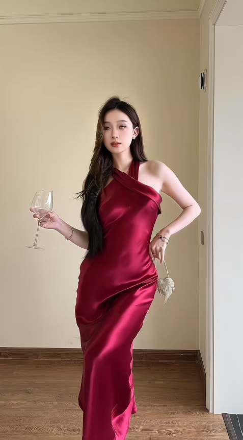 Chic Sheath Long Prom Dresses Satin Burgundy Wedding Guest Dresses DP04142