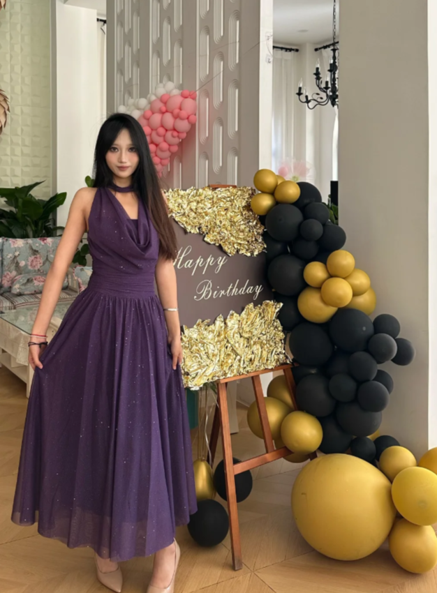 Chic Sheath Long Prom Dresses Chiffon Dark Purple Evening Gowns  Sleeveless Birthday Dresses DP04144