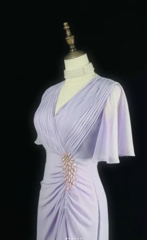 Elegant Sheath Long Prom Dresses Chiffon Lilac Mother of the Bride Dresses DP04146