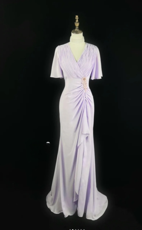 Elegant Sheath Long Prom Dresses Chiffon Lilac Mother of the Bride Dresses DP04146