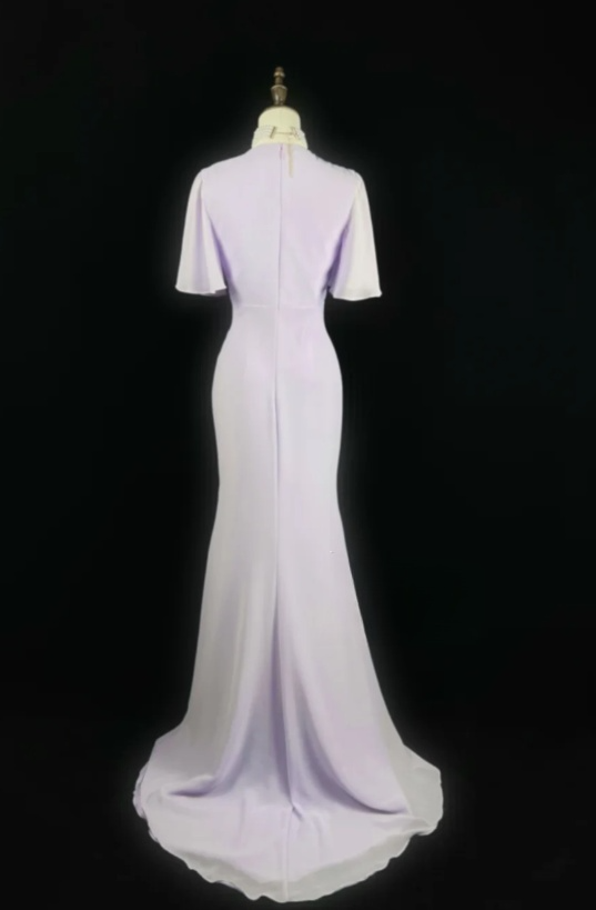 Elegant Sheath Long Prom Dresses Chiffon Lilac Mother of the Bride Dresses DP04146