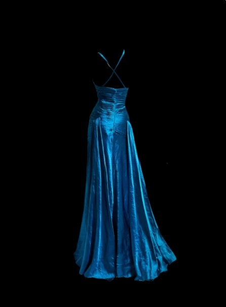 Elegant V-neck Sheath Long Prom Dresses Satin Blue Evening Dresses  DP04150