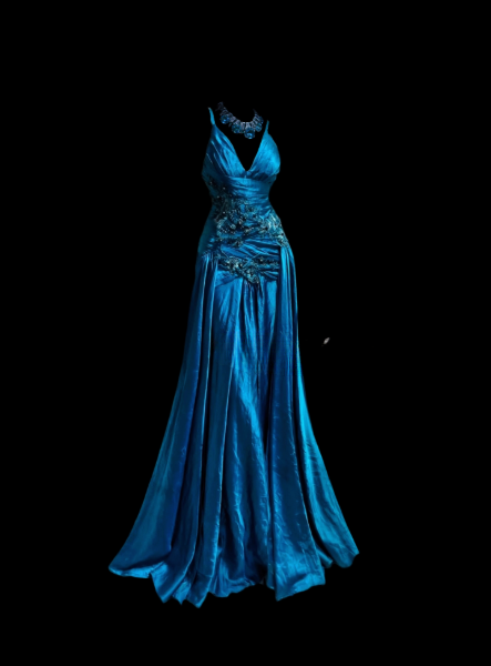 Elegant V-neck Sheath Long Prom Dresses Satin Blue Evening Dresses  DP04150