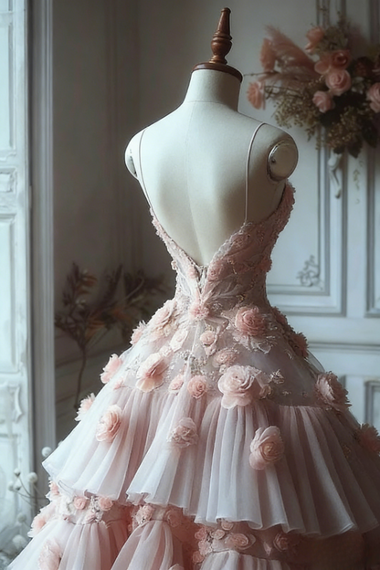 Cute Sweetheart Ball Gowns Long Prom Dresses Tulle Pink Quinceanera Dresses Sleeveless Sweet 16 Dresses  DP04152