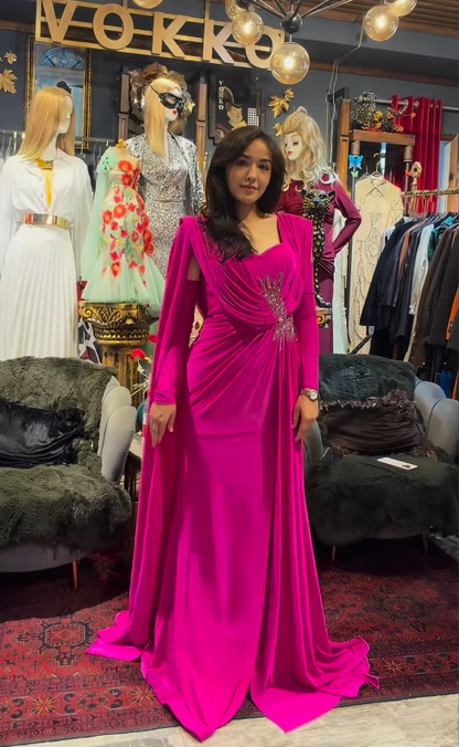 Chic Sheath Fuchsia Mother-of-the-Bride Dresses Chiffon Wedding Guest Dresses  Fuchsia Evening Dresses DP04161