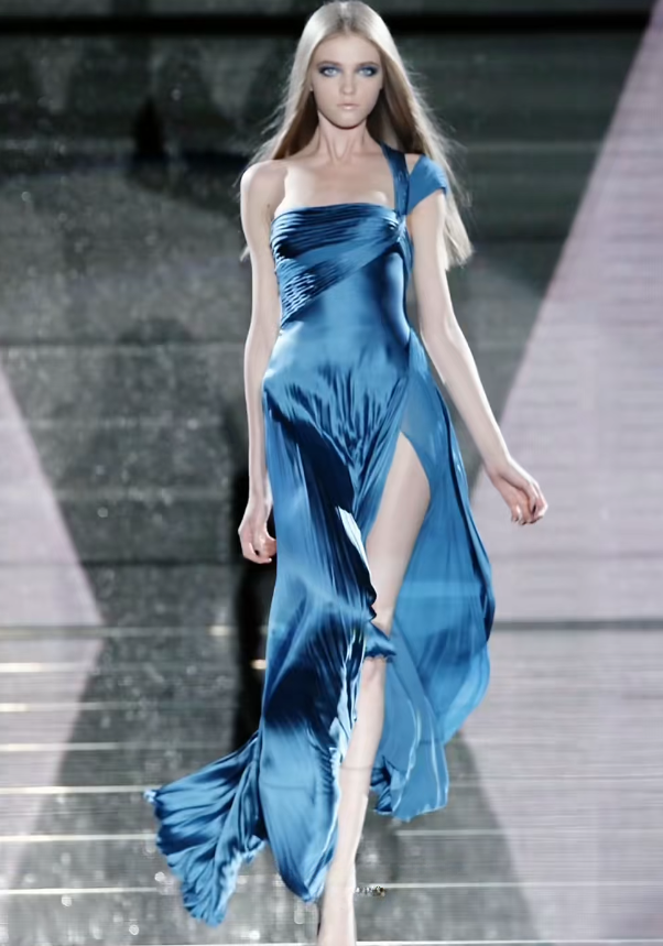 Sexy Sheath Blue Long Prom Dresses Silk Sleeveless Blue Evening Dresses with Slits DP04163