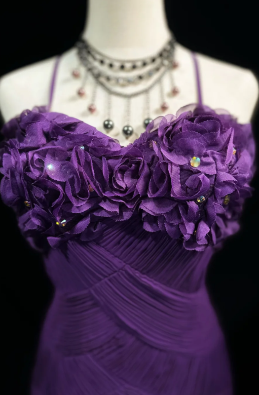 Elegant Spaghetti Straps Sheath Long  Prom Dresses Chiffon Purple Evening Dresses DP04165