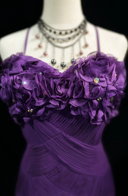 Elegant Spaghetti Straps Sheath Long  Prom Dresses Chiffon Purple Evening Dresses DP04165