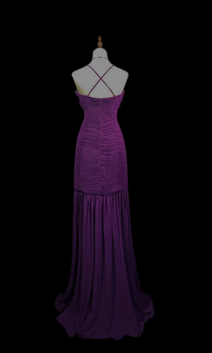 Elegant Spaghetti Straps Sheath Long  Prom Dresses Chiffon Purple Evening Dresses DP04165