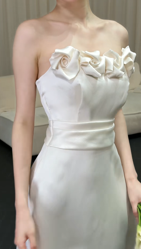 Simple Strapless Sheath Long Wedding Dresses Satin White Bridal Gowns Sleeveless Bridal Dresses DP04186