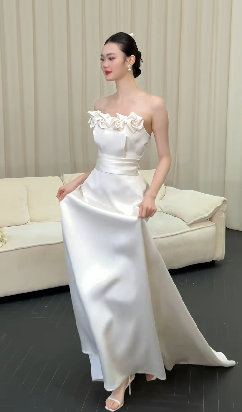 Simple Strapless Sheath Long Wedding Dresses Satin White Bridal Gowns Sleeveless Bridal Dresses DP04186