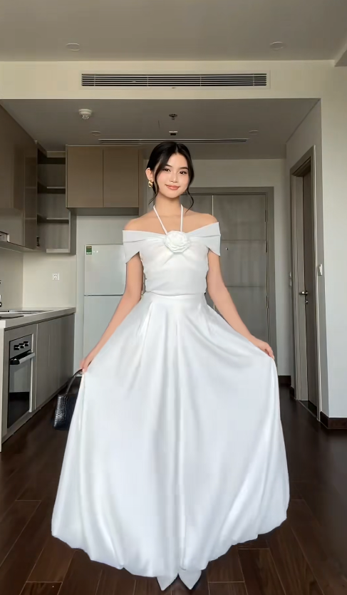 Simple Off-shoulder A-Line White Wedding Guest Dresses Chiffon Sleeveless Evening Dresses DP04207