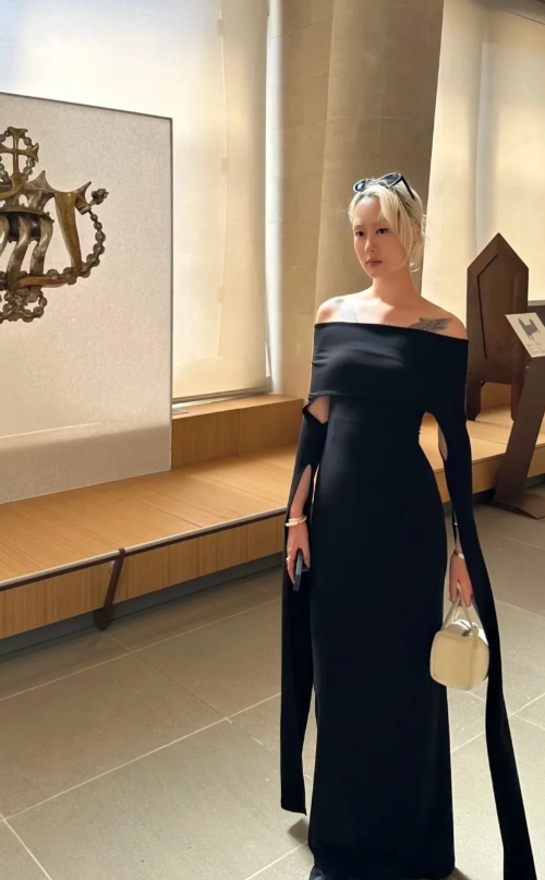 Sparkly Off-shoulder Sheath Long Prom Dresses Chiffon Black Evening Dresses Sleeves Black Christmas Dresses DP04227