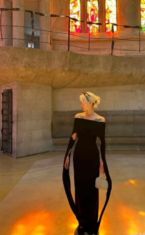 Sparkly Off-shoulder Sheath Long Prom Dresses Chiffon Black Evening Dresses Sleeves Black Christmas Dresses DP04227