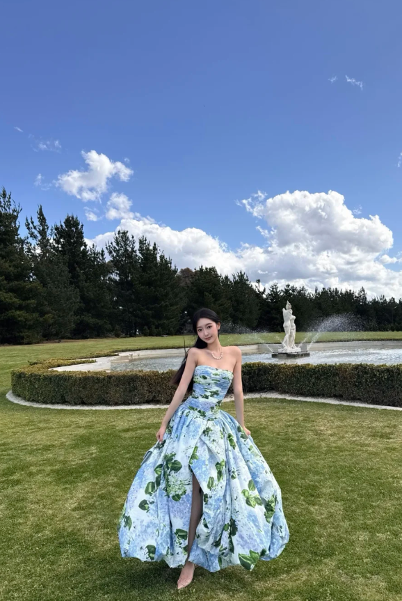 Gorgeous Strapless A-Line Long Prom Dresses Floral Evening Dresses Sleeveless Christmas Dresses DP04232