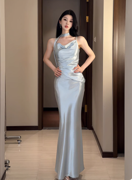 Chic Spaghetti Straps Sheath Long Prom Dresses Satin Off-White Birthday Dresses Sleeveless Party Dresses DP04240